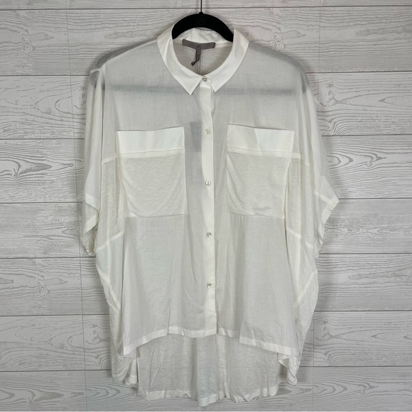 Halston Heritage Linen Blend Off-White Button Down Shirt Size Large NWT - Picture 1 of 9